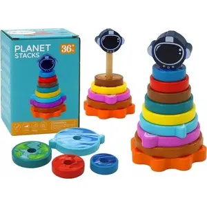 Деревянная пирамидка-сортер LEANToys Piramida 10 элементов — планетарная укладка
