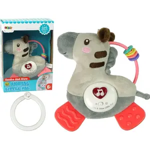 Interaktīva izglītojoša zebra rotaļlieta LEANToys modelis 10013-uniw — pelēka, skaņas, melodijas, košļājamā grabulis