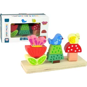 Деревянные складывающиеся блоки-пазл LEANToys — цветок, бабочка, птица (LEANToys 13237)