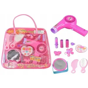 Toy Cosmetics Set with Makeup Bag and Battery Hair Dryer, LEANToys 1441