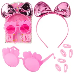 Hair Accessory Set LEANToys — bow headband, sunglasses, elastic hair ties, pink