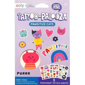 Īslaicīgas mini tetovējumu uzlīmes TEKA Tattoo Palooza - Kaķi, nelielas nomazgājamas tetovējumi