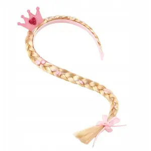 Headband with Long Braid LEANToys — Pink Ribbon, Diamond Crown Accent, 50 cm