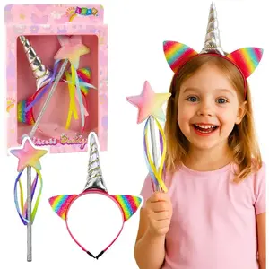 Hair Accessory Set LEANToys Unicorn Headband with Horn, Ears and Wand