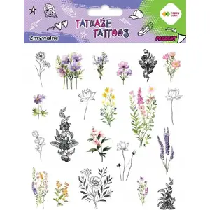 Pagaidu tetovējumi BABYLISS Tatuaże zmywalne Flowers HAPPY COLOR – ziedu tetovējumu lapa