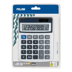 Desktop calculator Milan 40925BL — Basic, 12-digit, battery/solar, tilting display, black/grey/white