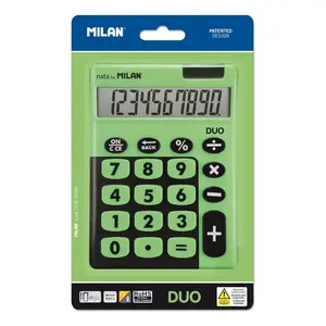 Desktop calculator Milan 150610TDGRBL — basic 10-digit, single-line display, battery-powered, green