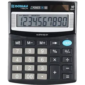 Galda kalkulators Donau TECH K-DT4102-01, 10 ciparu displejs, izmēri 125×100×27 mm, melns