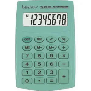 Kalkulators Vector Smart VC-210 GN — galda pamatkalkulators, 8 ciparu displejs, barošanās no baterijām