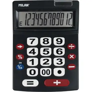 Desktop calculator Milan 151712BL — Basic, 12-digit, battery/solar, black/red/white
