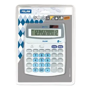 Calculator Milan 152512BL Desktop Basic 12-digit tilting display, battery/solar, metallic