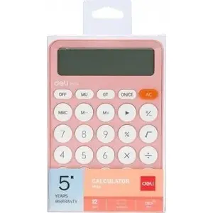 Desktop calculator DELI M124 pink — basic arithmetic functions, compact office model