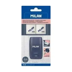 Pencil sharpener with eraser Milan Compact 1918 blue — combined sharpener and rubber, pocket size