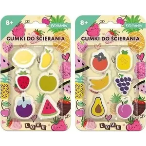 Erasers set 6 pcs Beniamin — fruit shapes, soft vinyl erasers for school and office