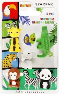 Eraser set STARPAK Safari — pack of 5, soft PVC pencil erasers (STK GUM19)