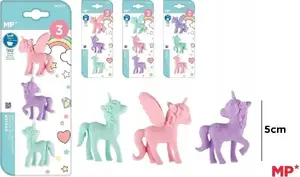 Eraser set TEKA Unicorn colored erasers 3 pcs, novelty design