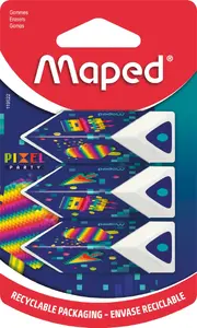 Eraser Maped model 119522, pack of 3, blue and white, PVC- and phthalate-free