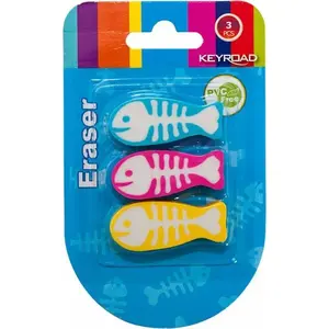 Eraser Keyroad Ryba 3 pcs blister pack — Keyroad KR970348, assorted colors