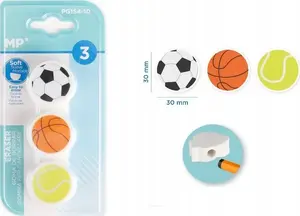 Eraser set TEKA 3 pcs — round ball-shaped erasers, pack of 3