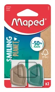 Eraser set Maped Creativ 112520FM — wooden erasers, brown/green/white, pack of 2, PVC- and phthalate-free, FSC-certified