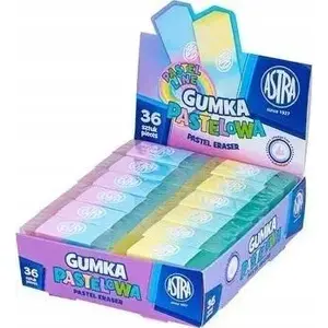 Eraser Astra Pastel Line double-color pack 36 pcs — two-tone school and office erasers