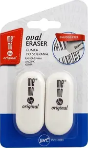 Eraser set MemoBe Oval white, 2 pieces — stationery erasers for pencil correction