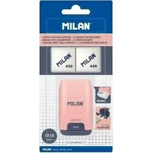 Pencil Sharpener with Eraser Milan Compact 1918 pink — manual sharpener and replaceable erasers