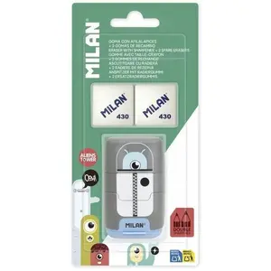 Pencil sharpener and eraser set Milan Temperówko-gumka Aliens with 2 replacement erasers