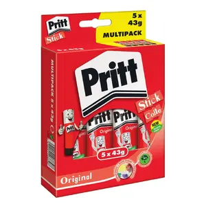 Līmstienis Dell Pritt 1445029 — 43 g, bez šķīdinātājiem, priekš papīra, kartona, auduma, komplekts 5 gab.