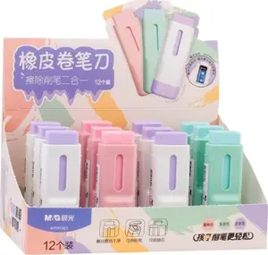 Eraser with retractable sleeve and sharpener MG Pastel set of 12
