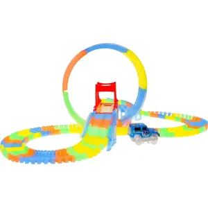 Children's Fluorescent Racing Track 1dea.me 157-piece Flexible Track Set with LED Car and 360° Loop for Ages 3+