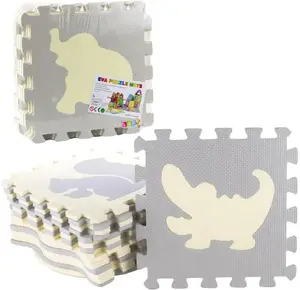 Мягкий пазл-коврик из EVA LEANToys, 9 элементов, животные, бежево‑серый