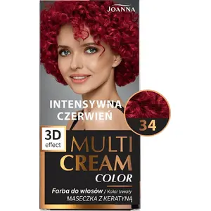 Matu krāsa krēmveida Joanna Multi Cream Color Nr.34 Intensywna Czerwień — pastāvīgā krēma krāsa