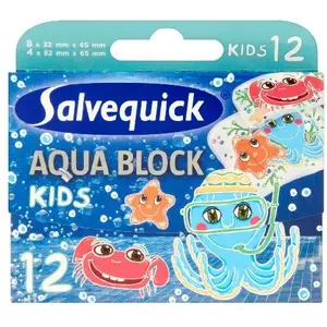Salvequick ūdensnecaurlaidīgas plāksteri Aqua Block Kids — iepakojumā 12 gab.