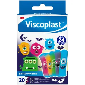 Детские пластыря Viscoplast Monsters, 2 размера, 20 шт., коробка