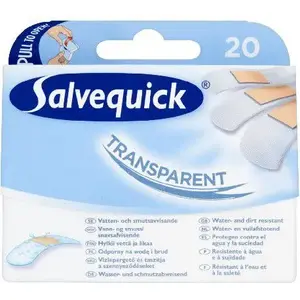 Caurspīdīgi pārsēji Salvequick 20 gab. — sterili līmplāksteri brūču aizsardzībai
