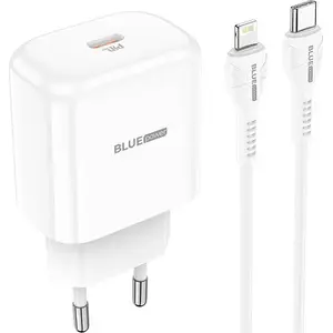Tīkla lādētājs BLUE Power BBN3 QC 20W ar Lightning kabeli — 20 W USB ātrā uzlāde, balts