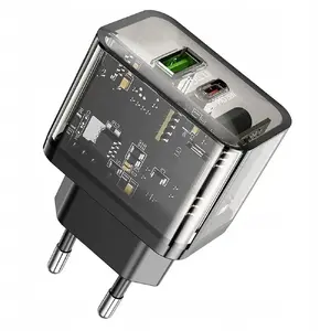 Power charger HOCO N34 USB-A + USB-C QC3.0 PD 3A 20W transparent