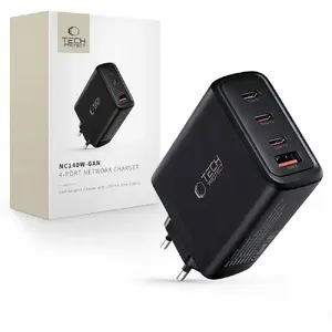 Tech-Protect NC140W-GAN 4-portu tīkla lādētājs PD 140W / QC3.0, melns