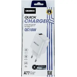 Сетевое зарядное устройство Jellico A77 18W USB 3.0 с кабелем Lightning, белое
