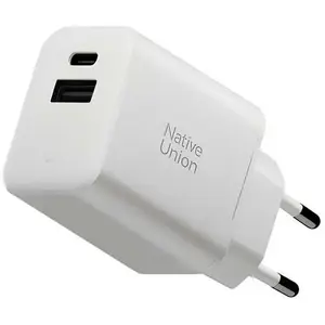 Native Union Fast GaN Charger PD 45W (2 ports) — 45W USB‑C PD GaN wall charger, white