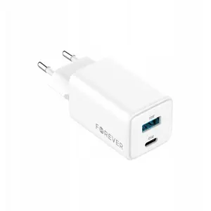 Tīkla lādētājs forever TC-08-45AC GaN PD QC 45W — 1x USB-C, 1x USB, balts