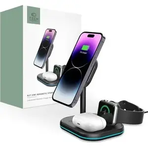 Wireless Charger Tech‑Protect QI15W‑A27 3in1 Magnetic MagSafe 15W Black