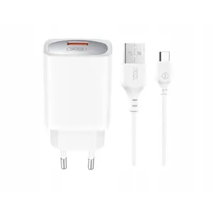 Sienas lādētājs No name CE19 18W QC 1x USB balts ar USB‑C kabeli