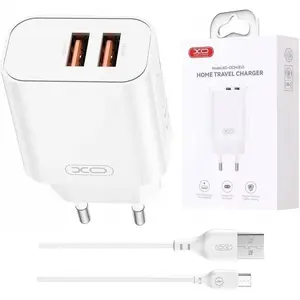 Сетевое зарядное устройство No name CE34 с 2×USB 2,4А и кабелем USB-C, белое