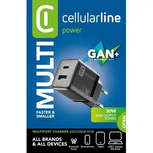 Sourcing multiport mains charger 30W (Ultra-compact) — 2 ports, 110–240V, black