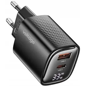 Сетевое зарядное устройство voltage GaN Charger Mini 33W PD 3.0 QC 3.0 USB-A USB-C с цифровым дисплеем, чёрное