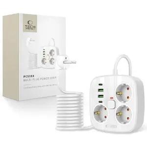 Сетевой удлинитель Tech-Protect PCS3X4: 3 розетки, 2 USB-A, 2 USB-C, кабель 2,0 м, белый