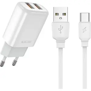 Wall Charger nemo EU02 2.4A Dual USB with USB‑C Cable, White