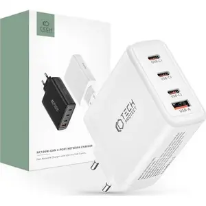 Сетевое зарядное устройство Tech-Protect NC100W-GAN 4 порта PD 100W QC3.0 белое